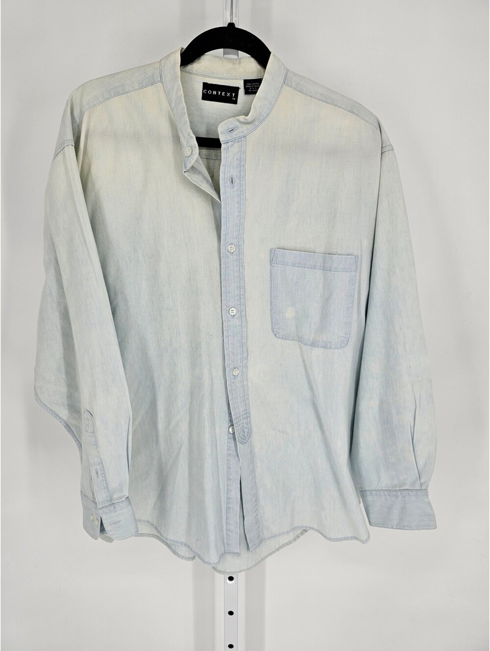 Context Men's Long Sleeve Button Down Cotton Chambray Light  Blue Shirt Size M